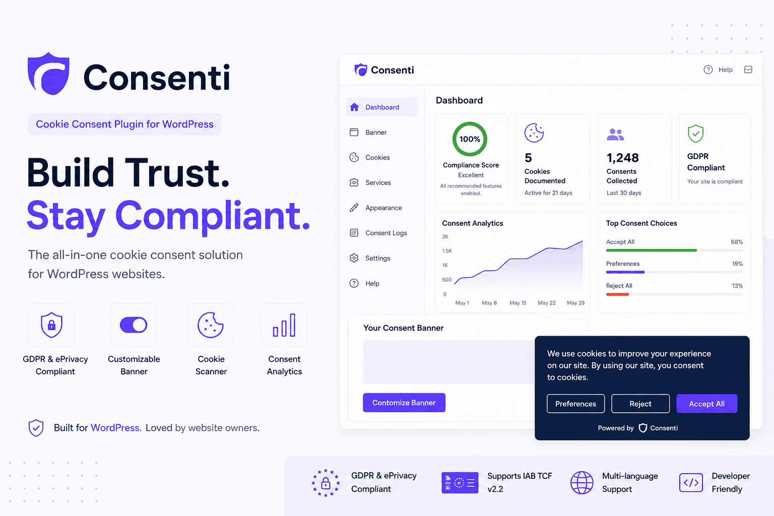 Consenti cookie consent plugin screenshot